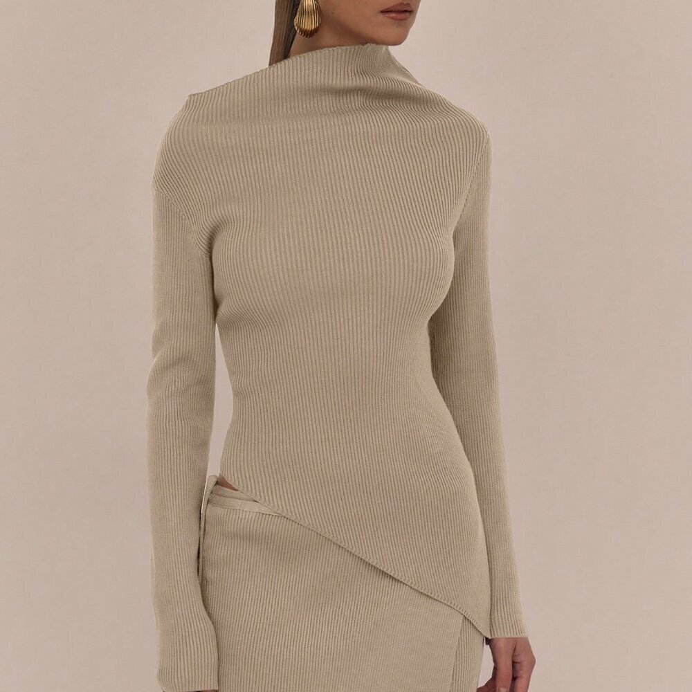 Apricot Casual Women's Asymmetrical Ribbed Sweater